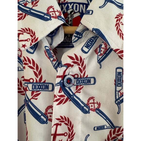 Dixxon The High And Tight Mens L Button-Up Shirt Red/White/Blue Razor Design - Picture 7 of 8